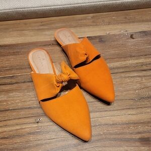 Caslon orange leather pointed toe slide in flats mules knot detail 7